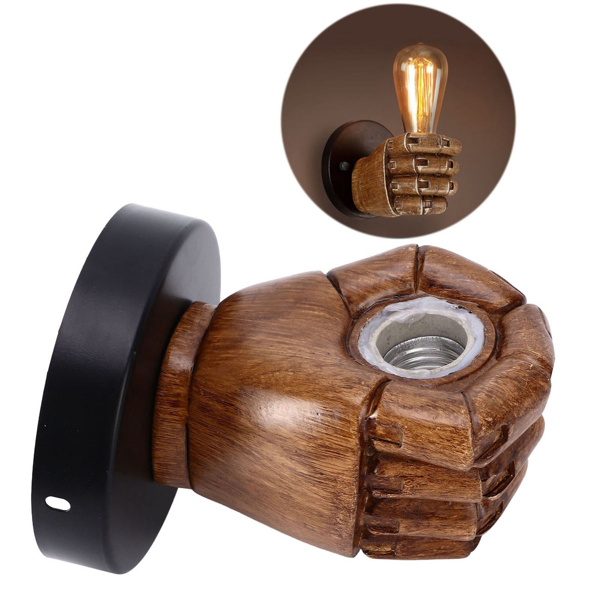 Wall Mounted Lamp Fist Shape Vintage Industrial Style Wall Sconce With Base Mount Connector for Bedroom Bar Cafe 220VRight Hand