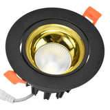 LED Downlight Aluminum Adjustable Angle Dustproof Ceiling Embedded Spotlight for Living Room Bedroom 100‑264VBlack Shell Golden Cup