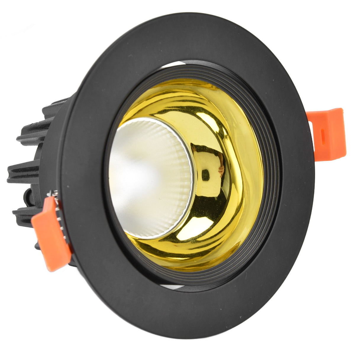 LED Downlight Aluminum Adjustable Angle Dustproof Ceiling Embedded Spotlight for Living Room Bedroom 100‑264VBlack Shell Golden Cup