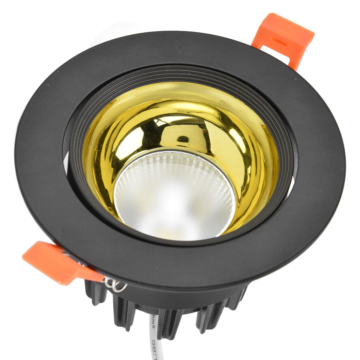LED Downlight Aluminum Adjustable Angle Dustproof Ceiling Embedded Spotlight for Living Room Bedroom 100‑264VBlack Shell Golden Cup