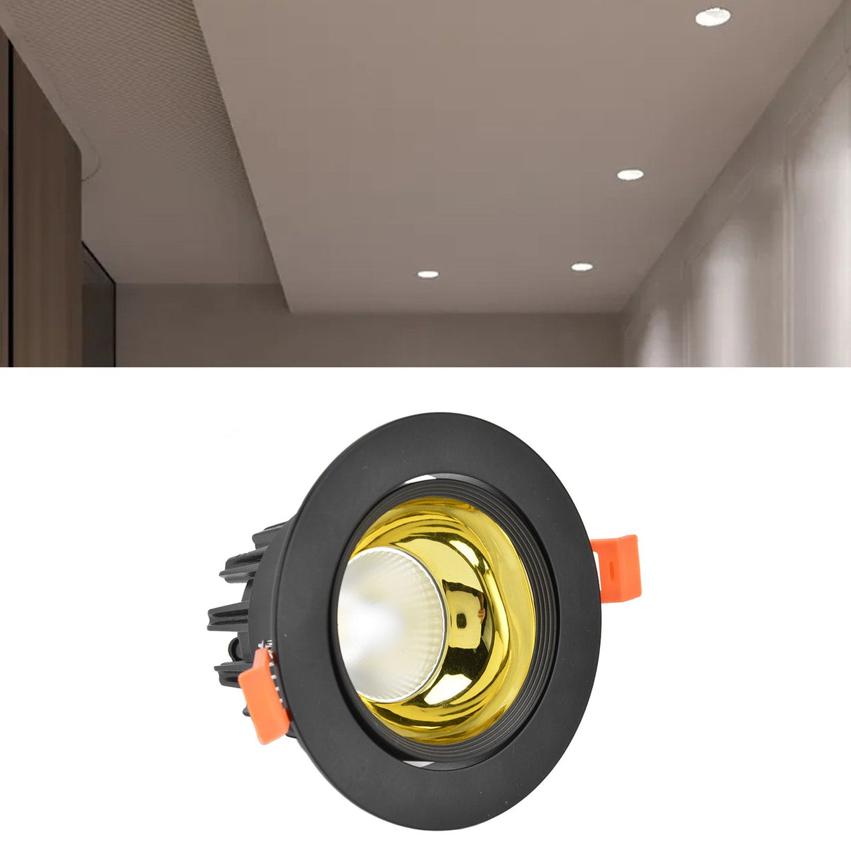 LED Downlight Aluminum Adjustable Angle Dustproof Ceiling Embedded Spotlight for Living Room Bedroom 100‑264VBlack Shell Golden Cup