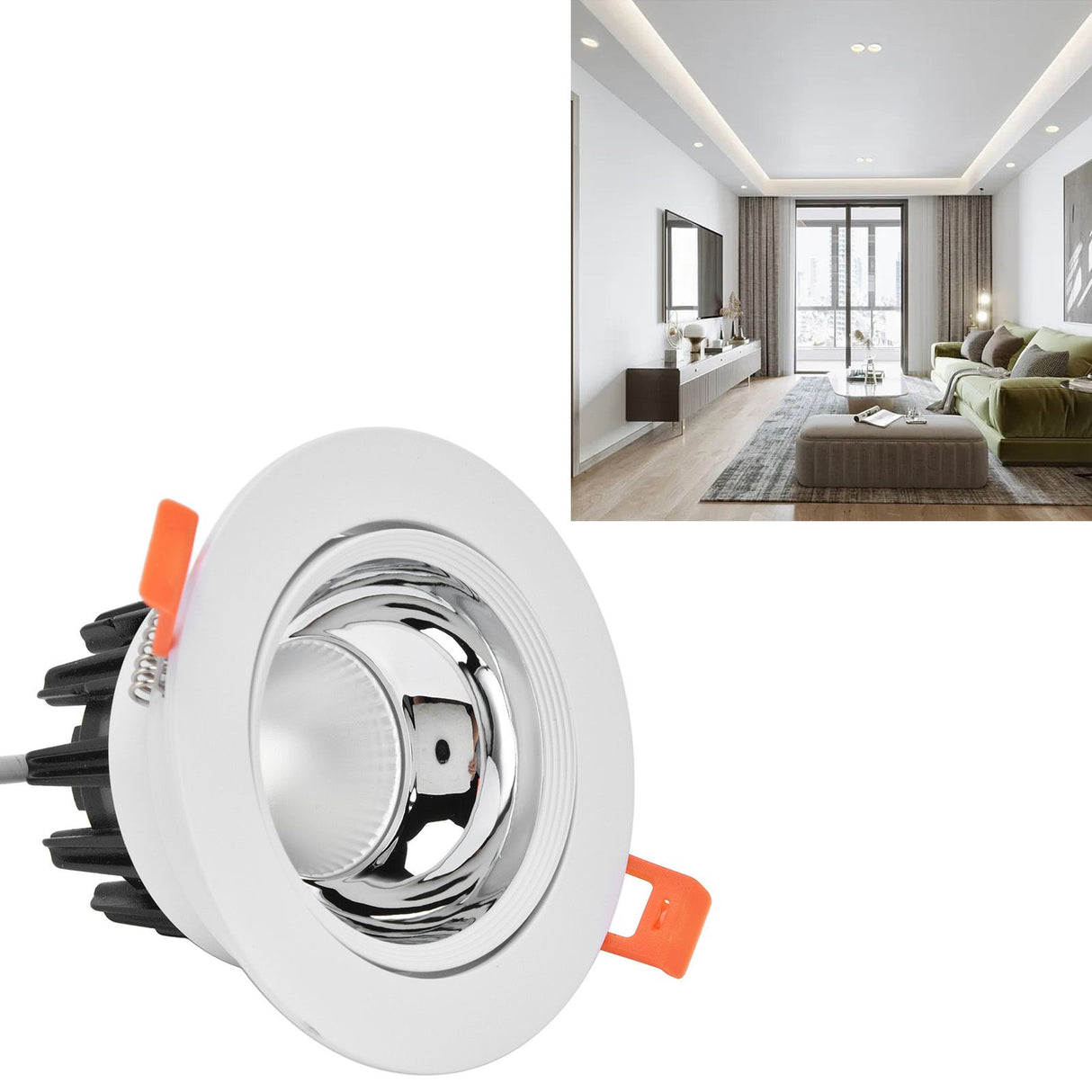 LED Downlight Aluminum Adjustable Angle Dustproof Ceiling Embedded Spotlight for Living Room Bedroom 100‑264VWhite Shell Silver Cup