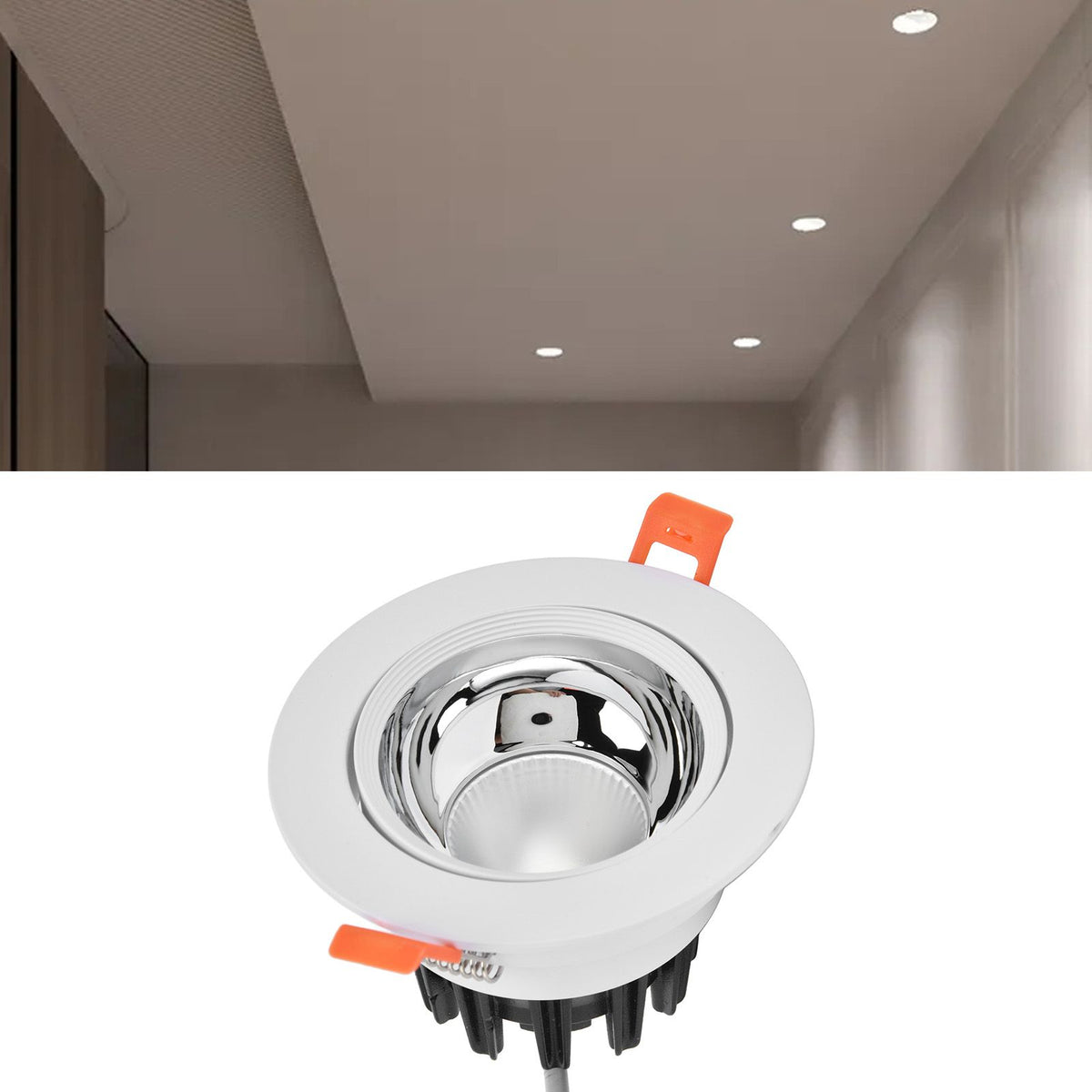 LED Downlight Aluminum Adjustable Angle Dustproof Ceiling Embedded Spotlight for Living Room Bedroom 100‑264VWhite Shell Silver Cup