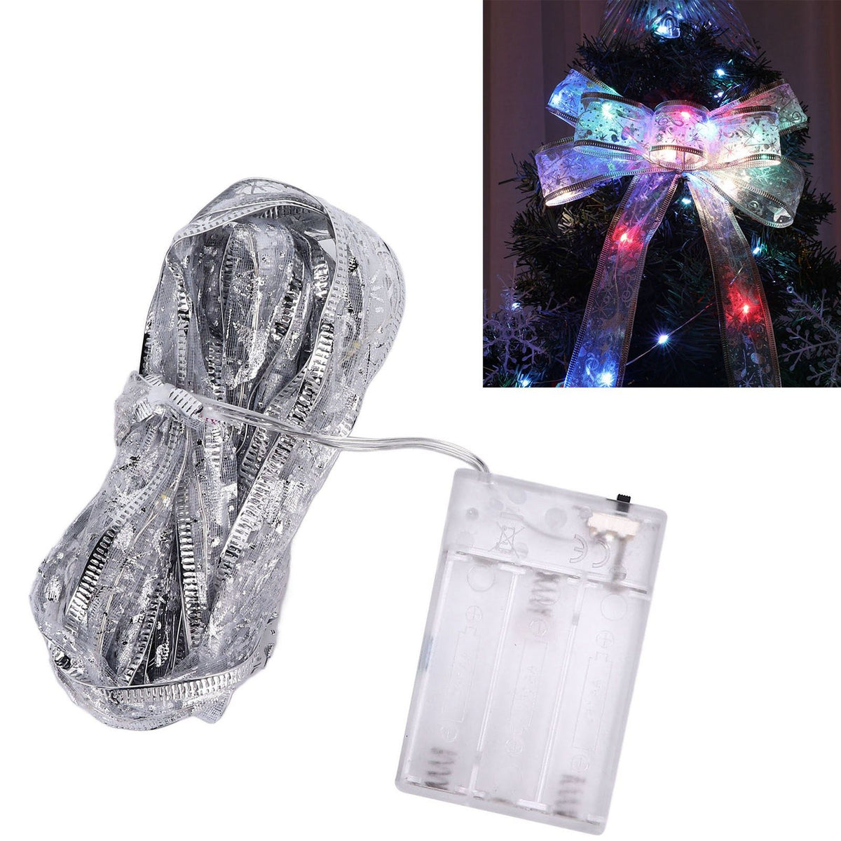 13.12ft LED Christmas Ribbon Light Waterproof Christmas Tree Decorative Light Silver Light RibbonColorful Light