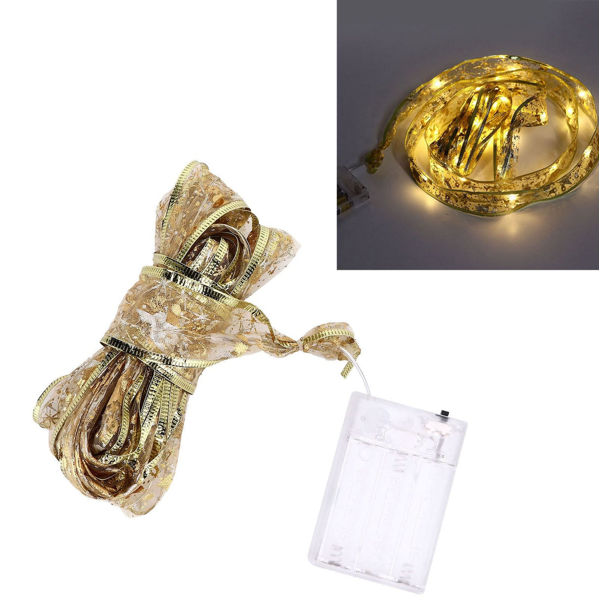 13.12ft Christmas Light Ribbon LED Christmas Tree Gold Transparent Ribbon Light for Festival DecorationWarm White Light