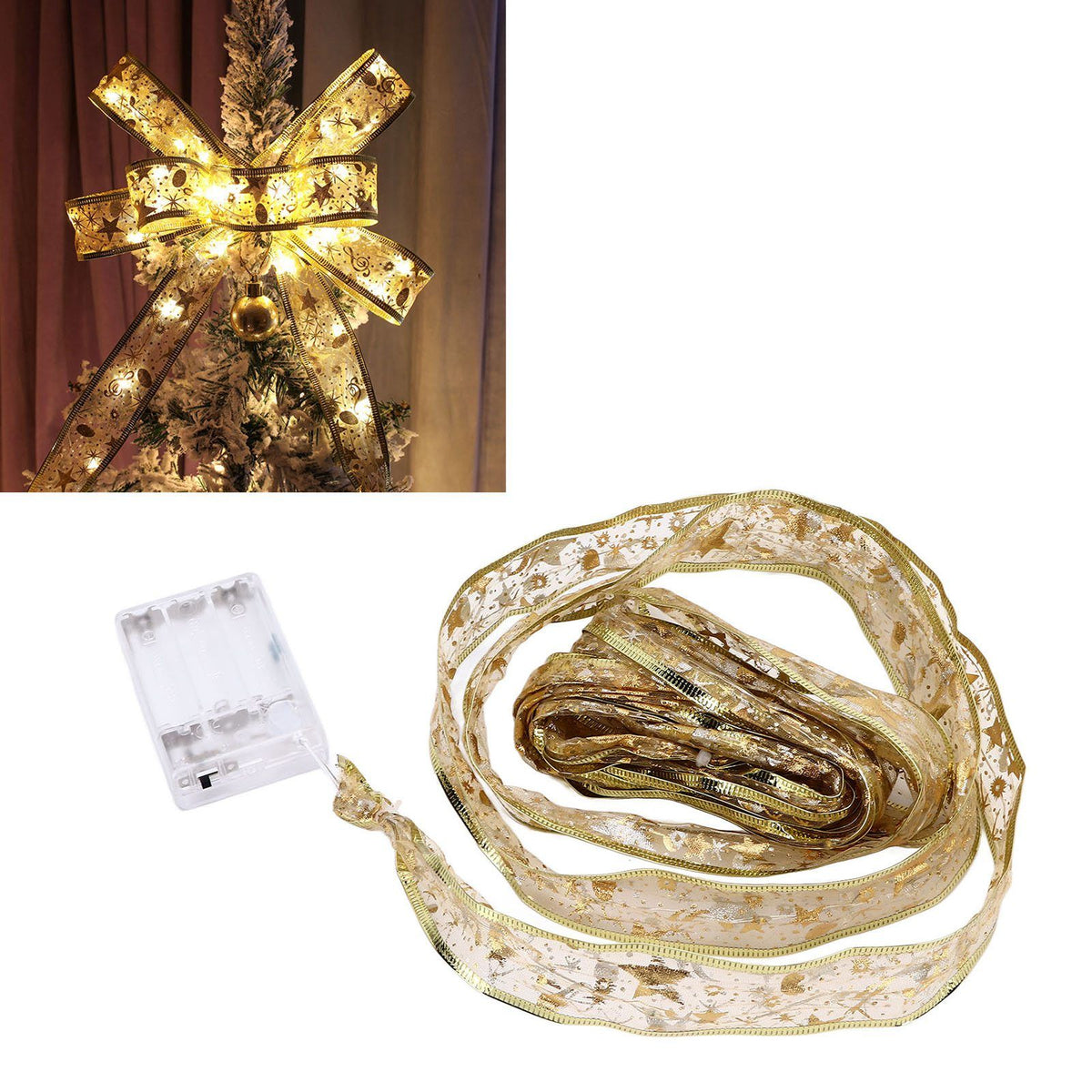 13.12ft Christmas Light Ribbon LED Christmas Tree Gold Transparent Ribbon Light for Festival DecorationWarm White Light