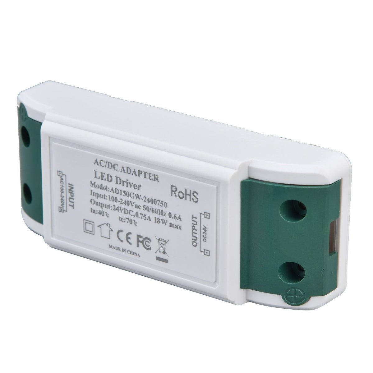 LED Driver 24V DC 0.75A 18W Quiet Operation Constant Current 24V Transformer for LED Strip Lights AC100‑240V