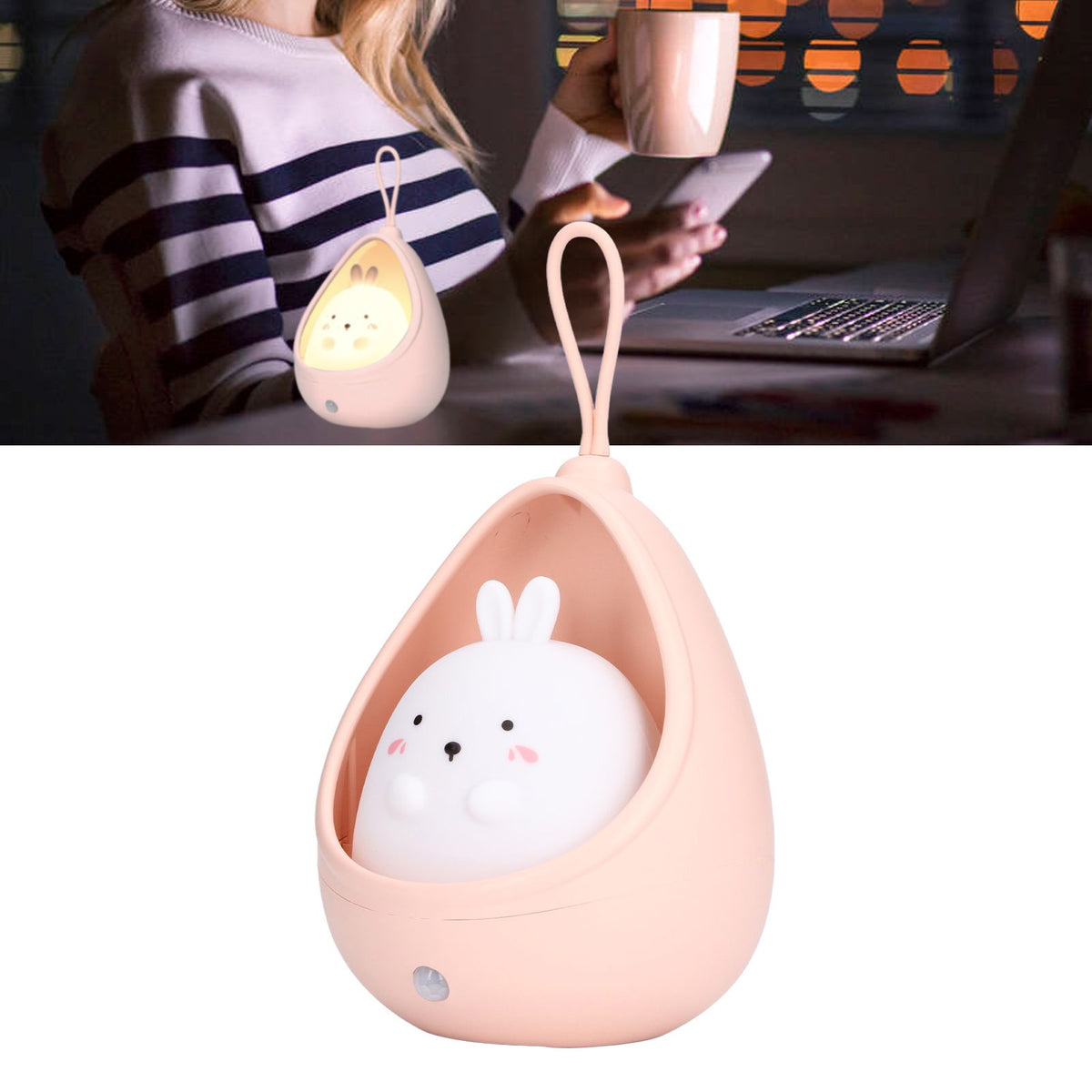 Night Light White Bunny Shape LED Kids Induction Night Lamp with USB Cable for Children's Room Bedroom
