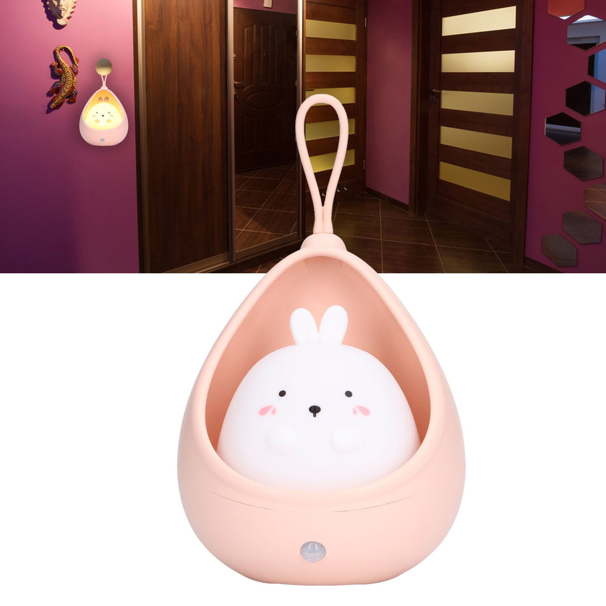 Night Light White Bunny Shape LED Kids Induction Night Lamp with USB Cable for Children's Room Bedroom