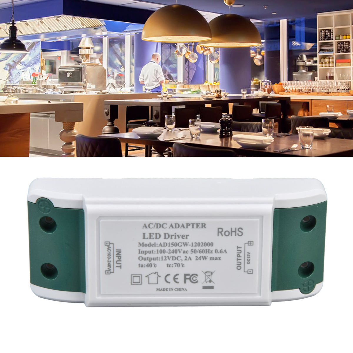 LED Driver 12V DC 24W 2A LED Power Transformer for LED Strip Light and Cabinet Light AC100‑240V