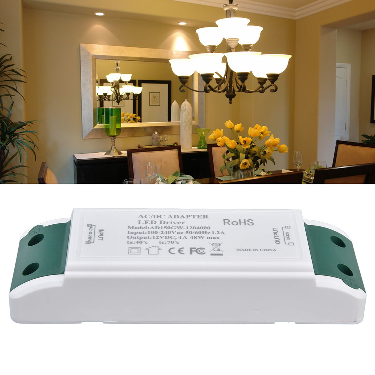 LED Power Driver 12V DC 48W 4A Constant Current Voltage Adapter 12V LED Power Transformer AC100‑240V