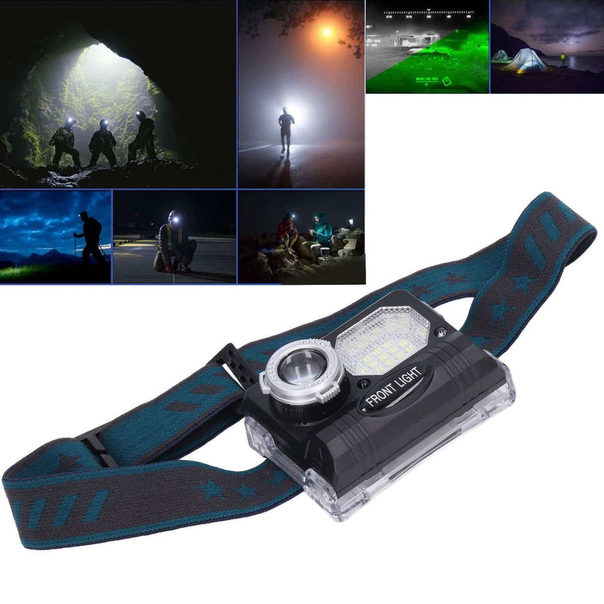 LED Headlight Multifunctional Induction Headlamp USB Charging Outdoor Waterproof Head Flashlight