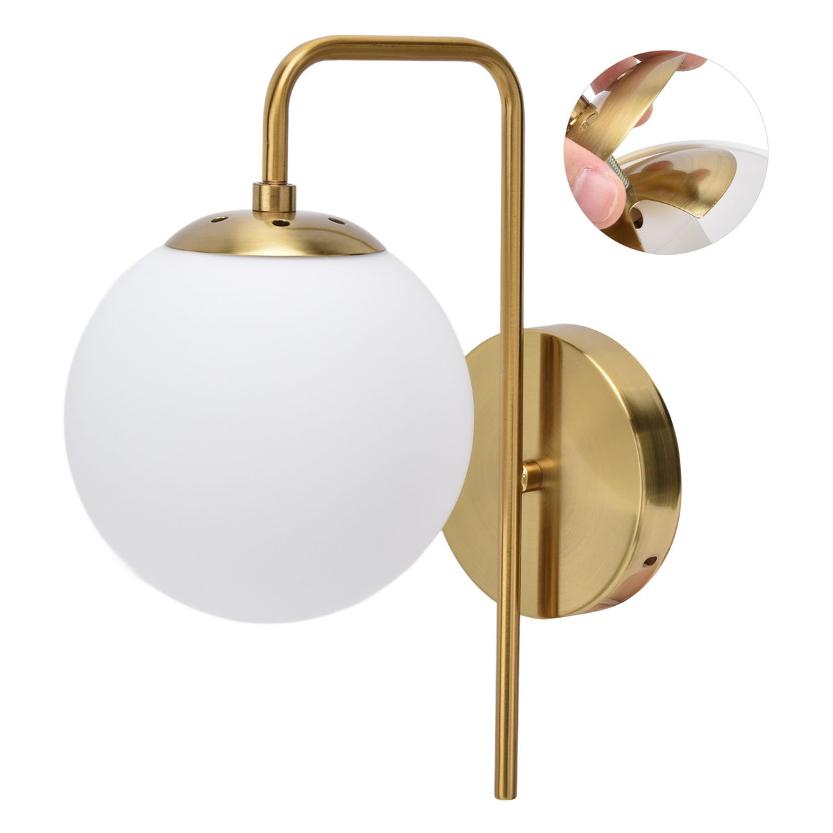 Nordic Modern E27 Glass Ball LED Wall Light Frosted Texture Round Bedroom Wall Lamp 110‑240V