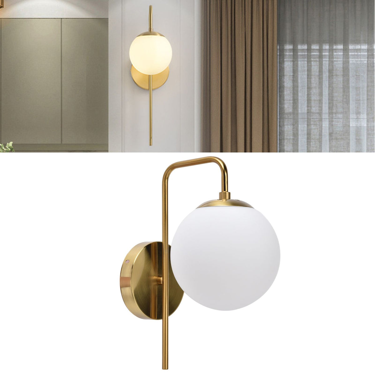 Nordic Modern E27 Glass Ball LED Wall Light Frosted Texture Round Bedroom Wall Lamp 110‑240V