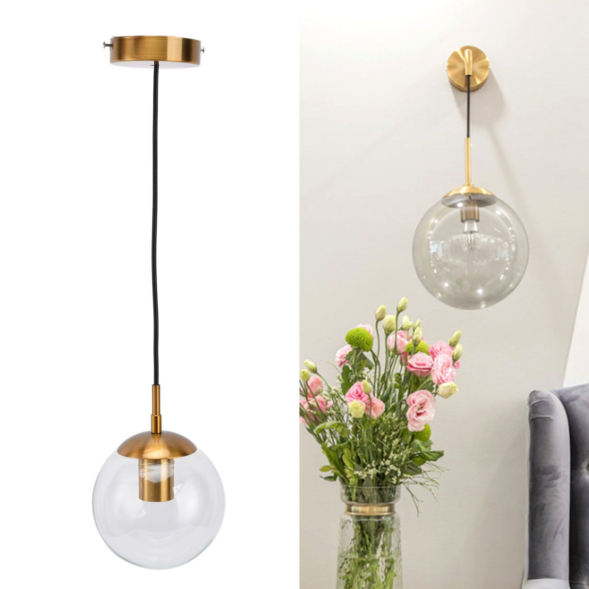 Modern Retro Wall Lamp Decorative Minimalis Glass Ball E27 Wall Light for Living Room Bedroom Study 110‑240V