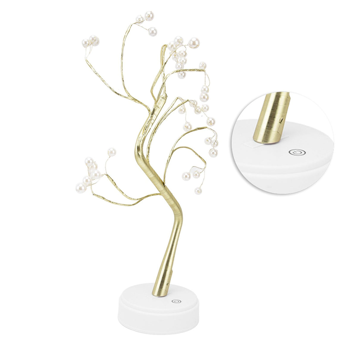 Tabletop Bonsai Tree Lamp Adjustable Safe Use Stable Night Light with Copper Wire USB Cable for Home Christmas Office36L Pearl Warm Light