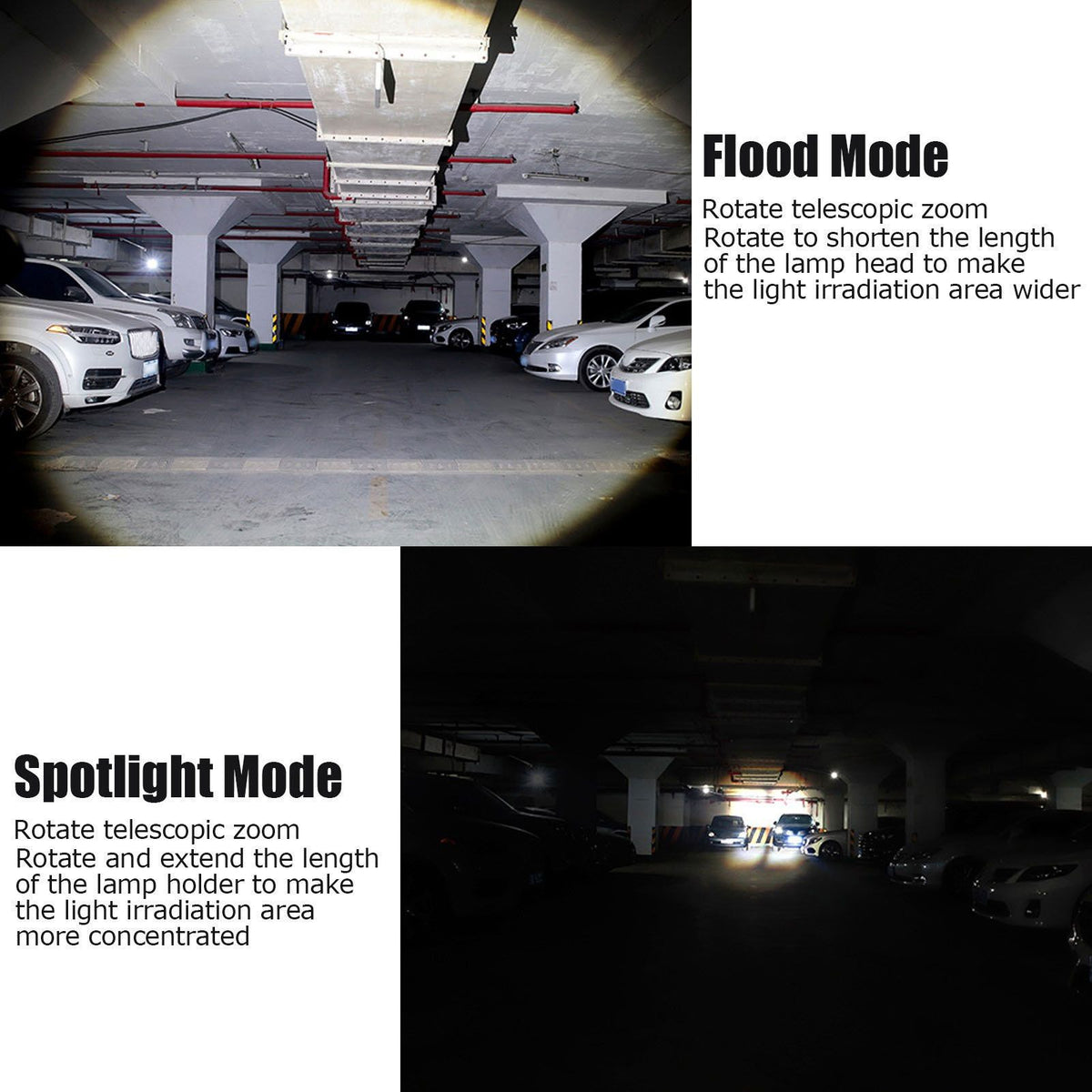 LED Flashlight Telescopic Zoom Protective Function Aluminum Alloy Barrel 2000LM Zoom FlashlightBlack