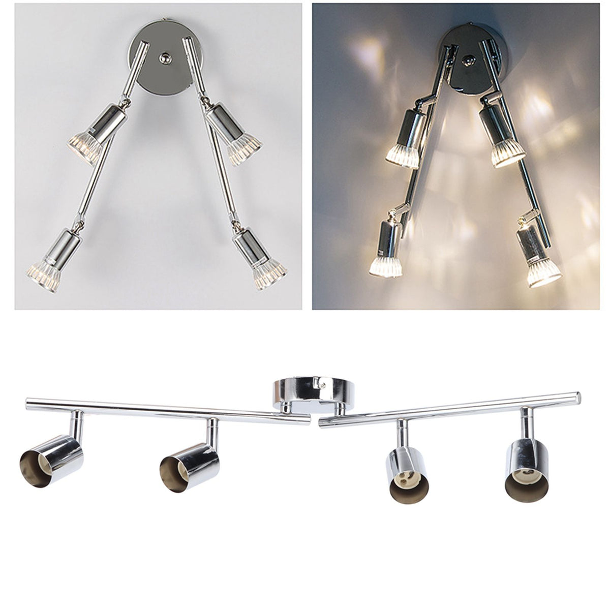 Lamp Holder 4 Head Adjustable Flexible Rotation GU10 Light Holder for Bedrooms Living Rooms Restaurants Offices 85V to 265V
