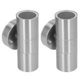2Pcs GU10 Stainless Steel Outdoor Wall Sconce Waterproof LED Cylinder Up Down Wall Light for Yard Villas Living Rooms 220‑240VStainless Steel Color