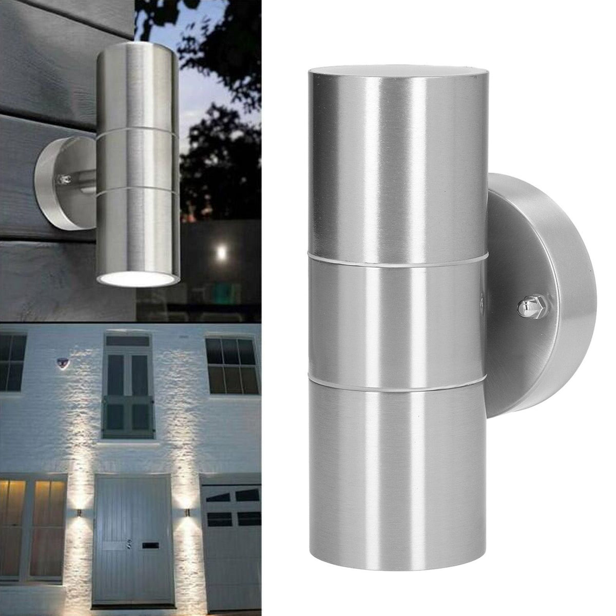 2Pcs GU10 Stainless Steel Outdoor Wall Sconce Waterproof LED Cylinder Up Down Wall Light for Yard Villas Living Rooms 220‑240VStainless Steel Color