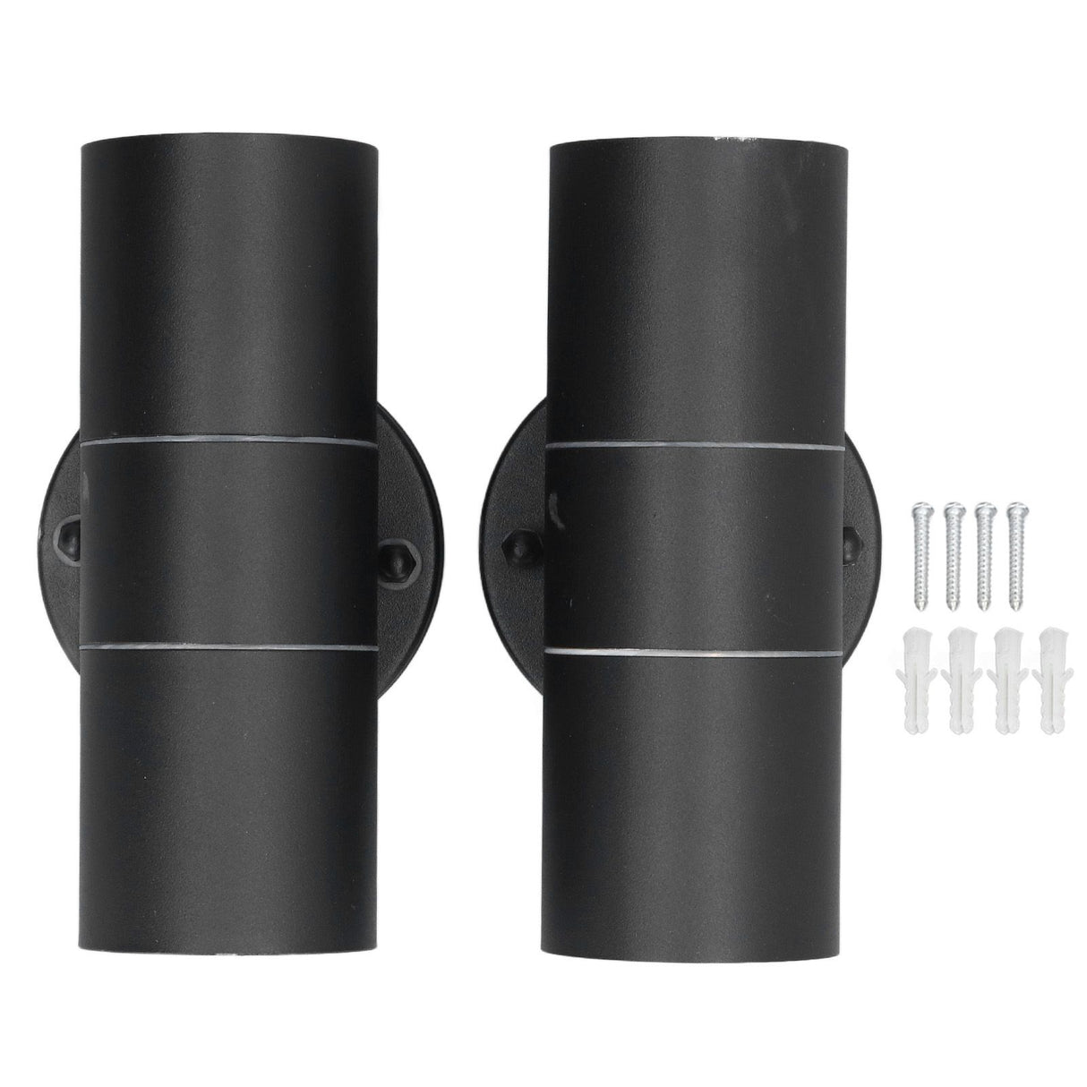2Pcs GU10 Stainless Steel Outdoor Wall Sconce Waterproof LED Cylinder Up Down Wall Light for Yard Villas Living Rooms 220‑240VBlack