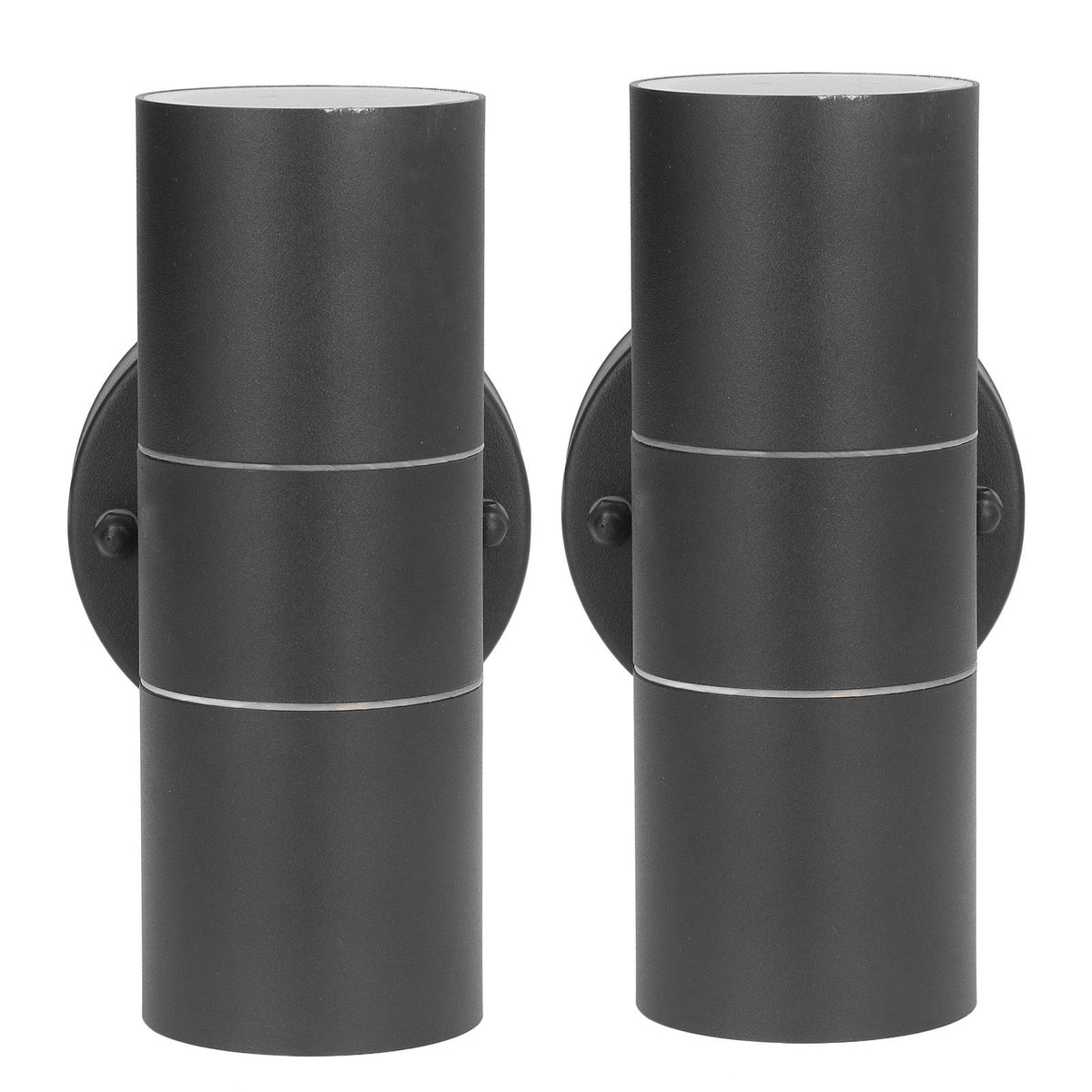 2Pcs GU10 Stainless Steel Outdoor Wall Sconce Waterproof LED Cylinder Up Down Wall Light for Yard Villas Living Rooms 220‑240VBlack