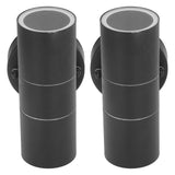 2Pcs GU10 Stainless Steel Outdoor Wall Sconce Waterproof LED Cylinder Up Down Wall Light for Yard Villas Living Rooms 220‑240VBlack
