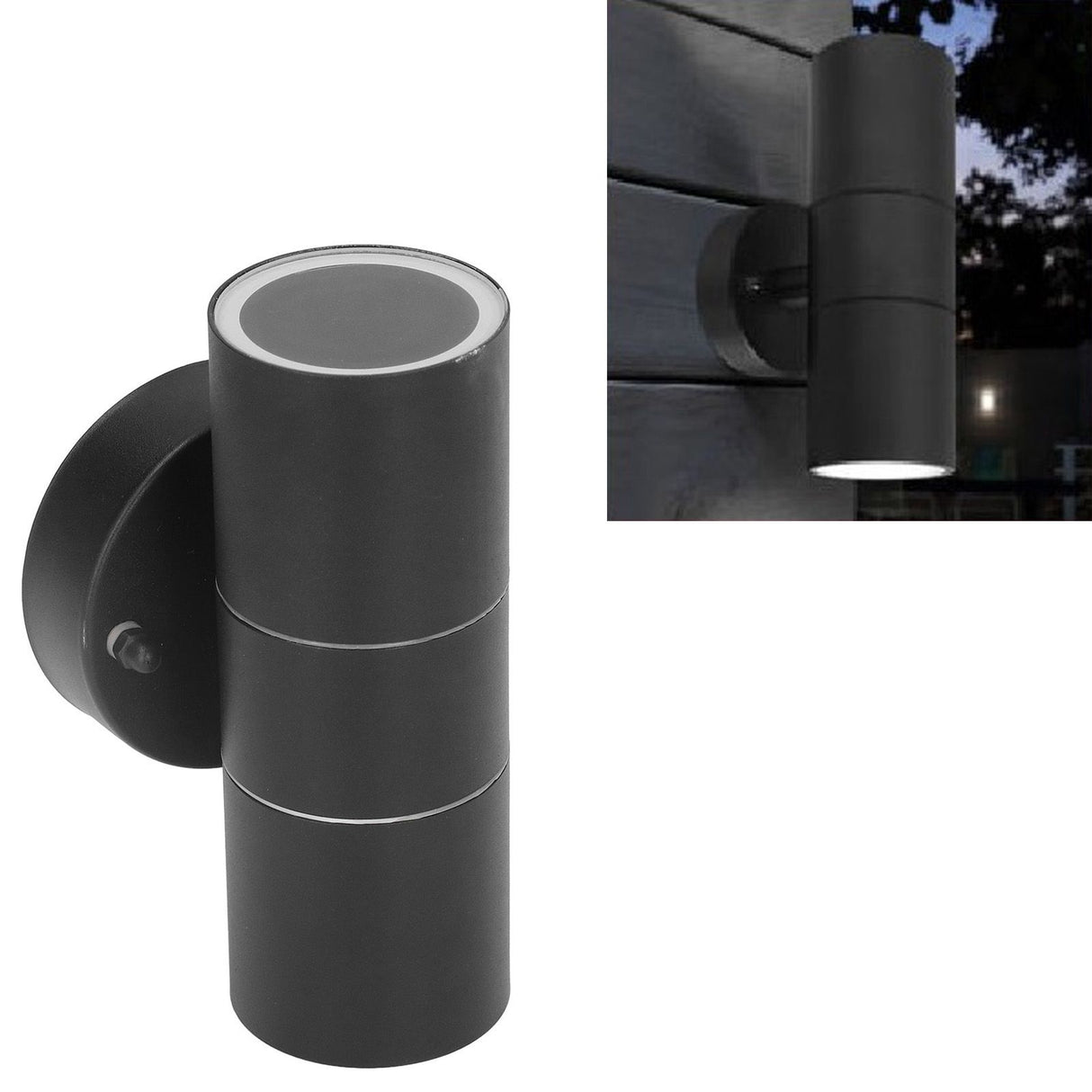 2Pcs GU10 Stainless Steel Outdoor Wall Sconce Waterproof LED Cylinder Up Down Wall Light for Yard Villas Living Rooms 220‑240VBlack