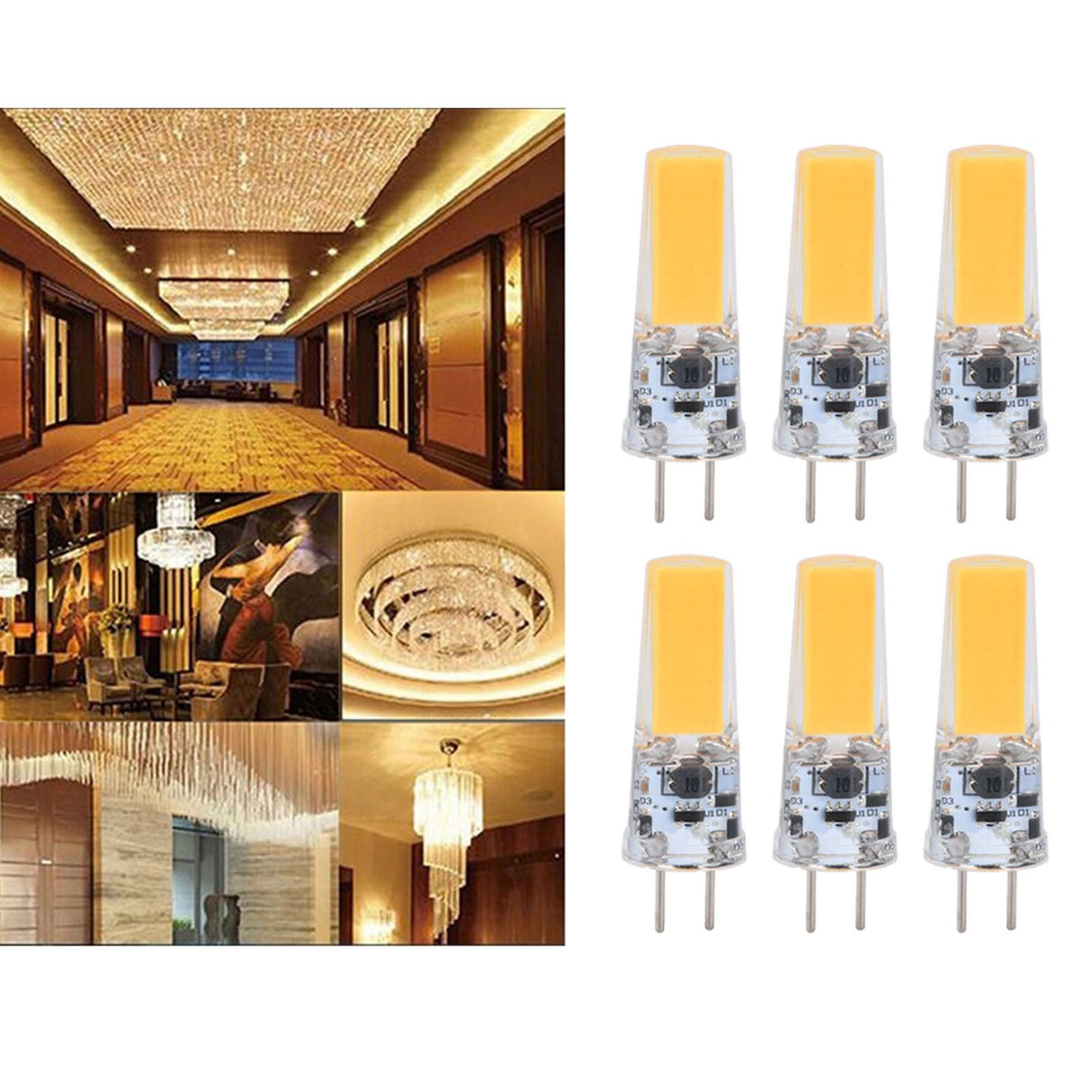 6PCS GY6.35 Bulb 5W COB Light Bulb 500lm Silicone Ceiling Lamp Bulb for Living RoomWarm White