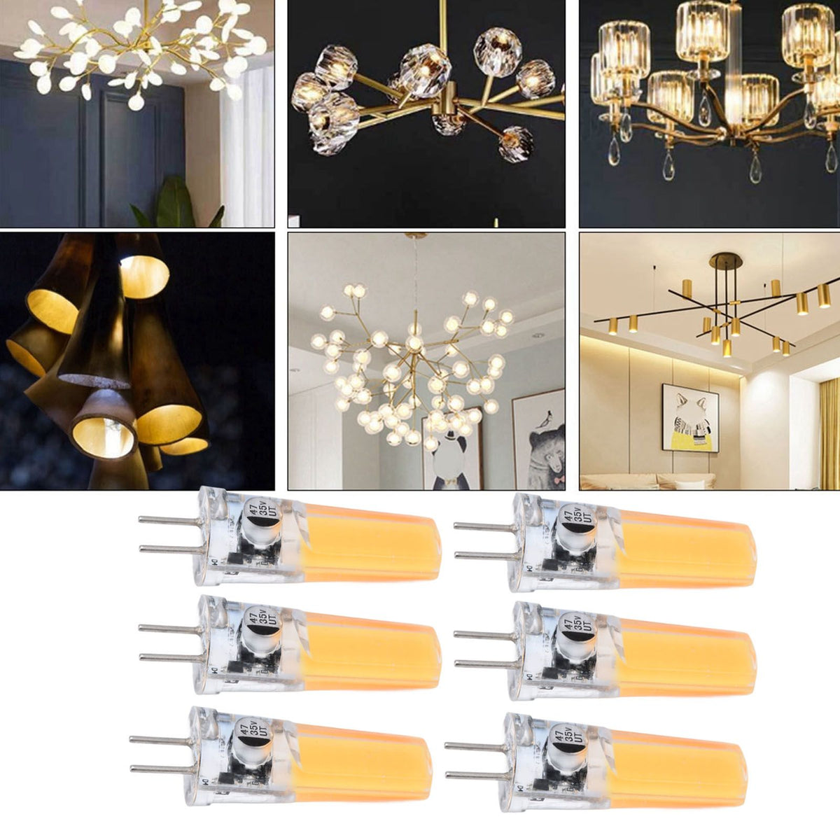 6PCS GY6.35 Bulb 5W COB Light Bulb 500lm Silicone Ceiling Lamp Bulb for Living RoomWarm White
