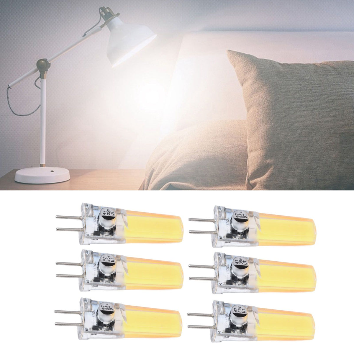 6PCS GY6.35 Bulb 5W COB Light Bulb 500lm Silicone Ceiling Lamp Bulb for Living RoomCold White