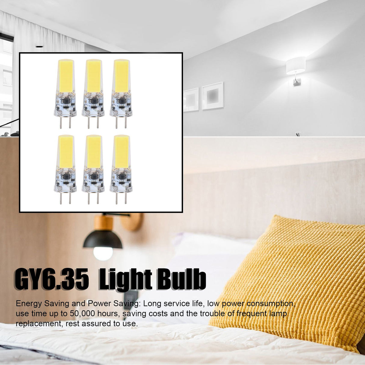 6PCS GY6.35 Bulb 5W COB Light Bulb 500lm Silicone Ceiling Lamp Bulb for Living RoomCold White