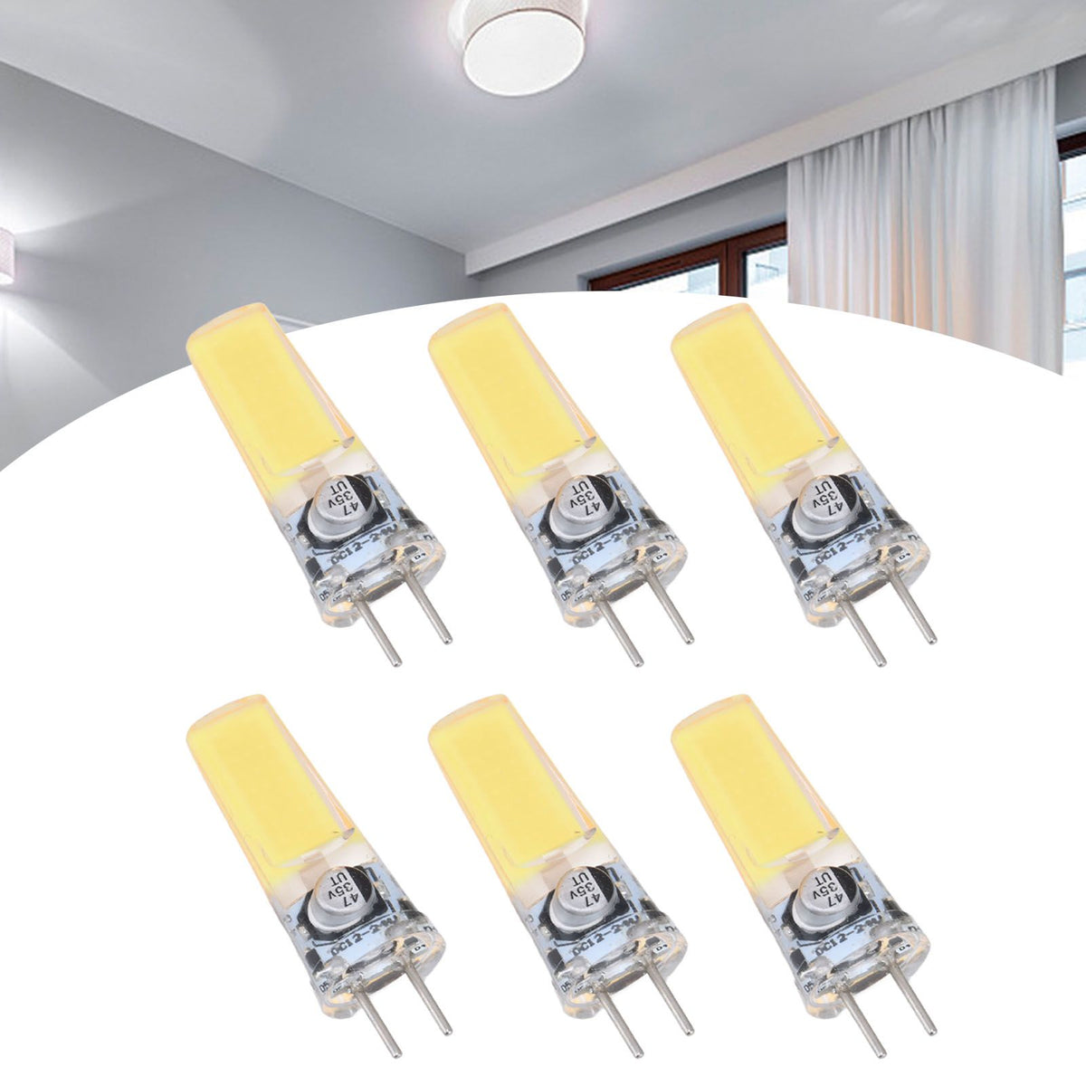 6PCS GY6.35 Bulb 5W COB Light Bulb 500lm Silicone Ceiling Lamp Bulb for Living RoomCold White
