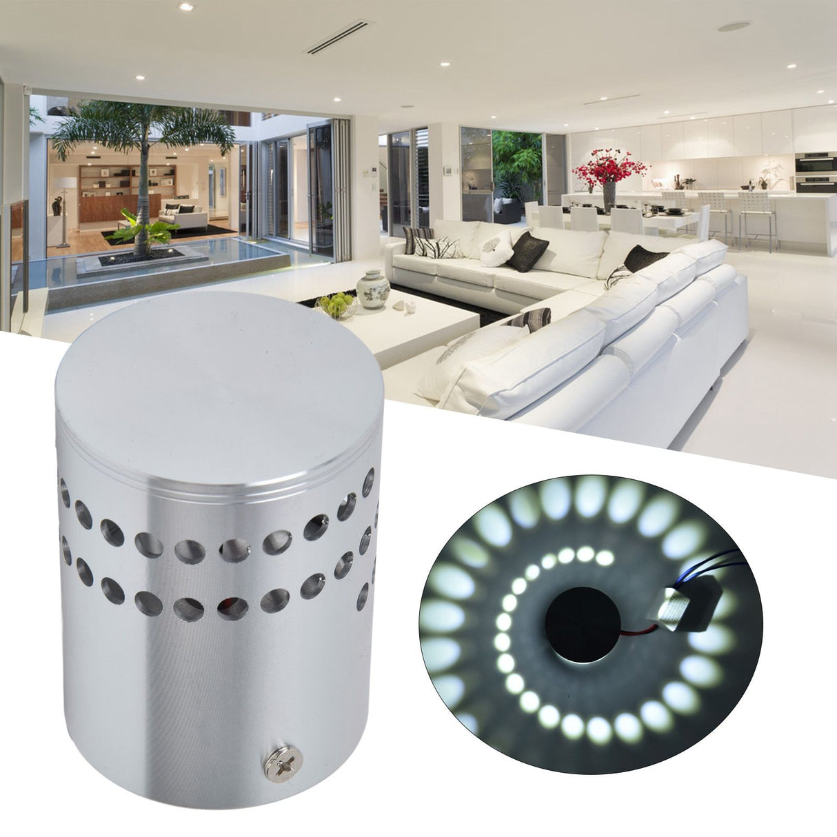 LED Aluminum Spiral Hole Wall Light Heat Resistance 3W Dimmable Spiral Lamp 90-100LM AC85‑265VPure White