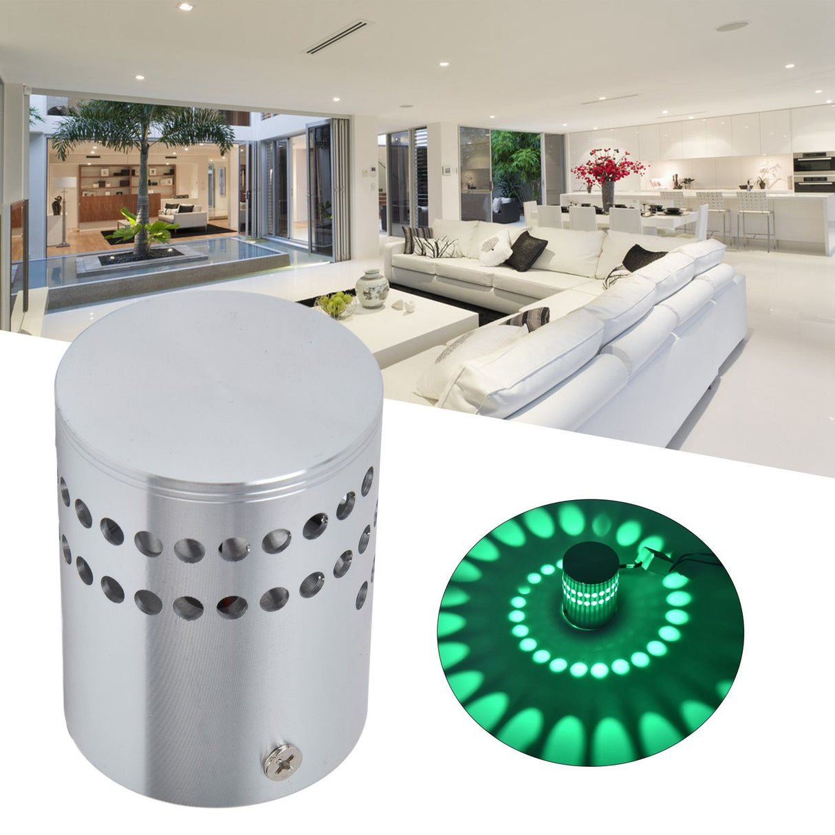 LED Aluminum Spiral Hole Wall Light Corrosion Resistance 3W Dimmable Spiral Lamp for Porch Living RoomGreen