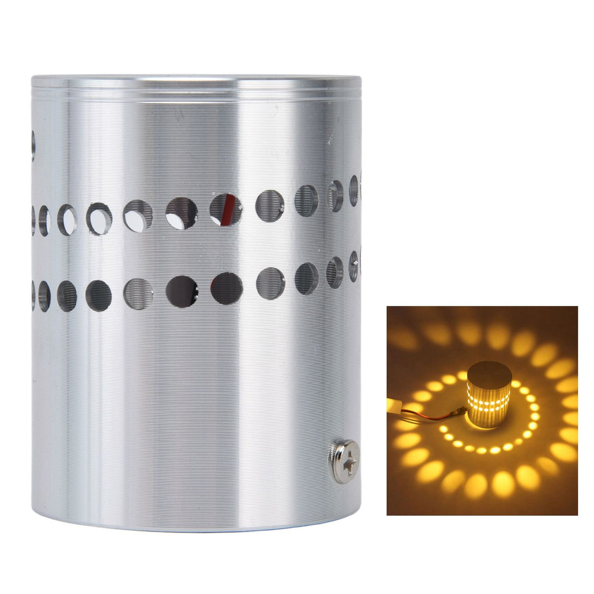 LED Aluminum Spiral Hole Wall Light Corrosion Resistance 3W Dimmable Spiral Lamp for Porch Living RoomYellow