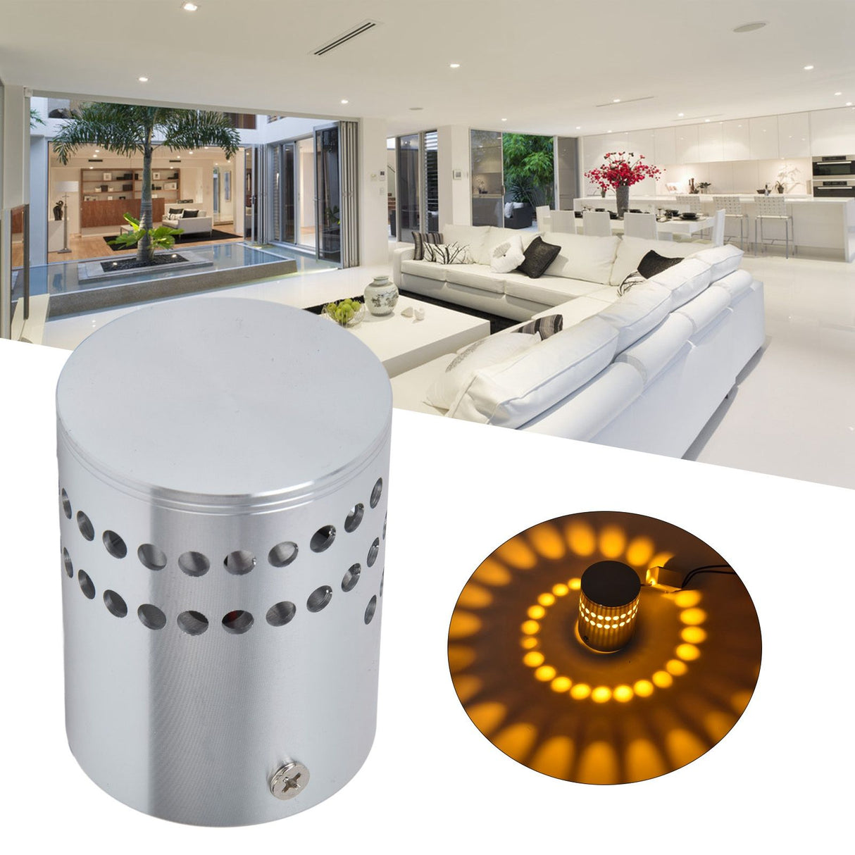 LED Aluminum Spiral Hole Wall Light Corrosion Resistance 3W Dimmable Spiral Lamp for Porch Living RoomYellow