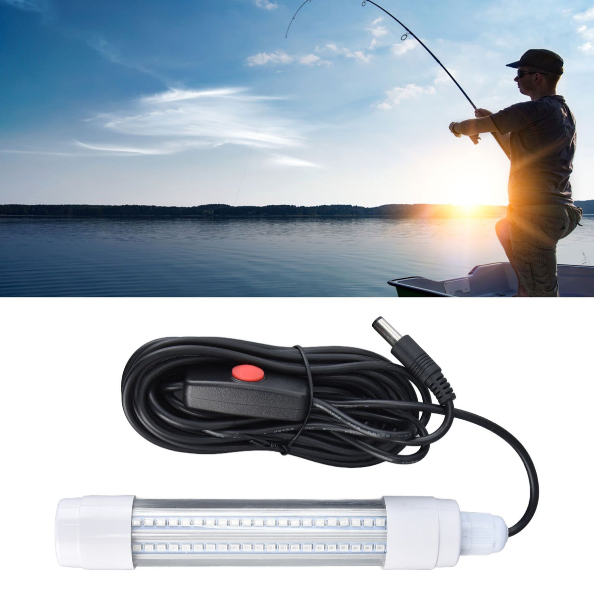 Fishing Light 126 LED IP68 Waterproof 1000lm Submersible Night Fish Finder Lamp 13W AC12‑36VWarm Light