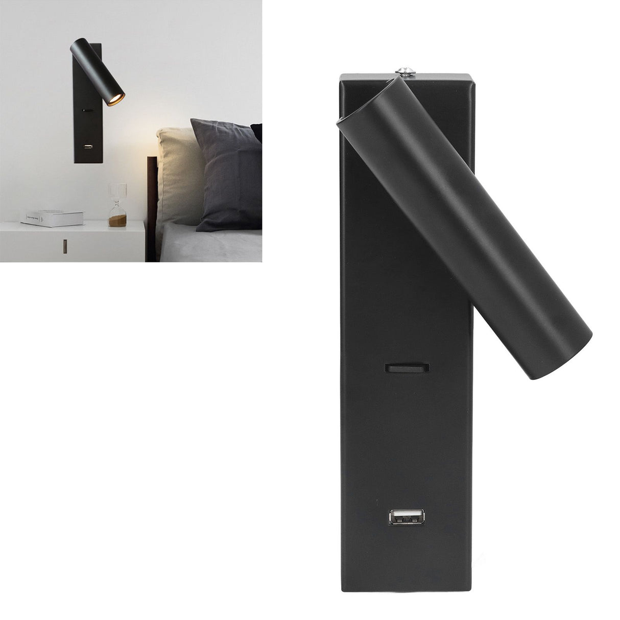 Wall Mounted Reading Light Minimalist Fashion LED Wall Lamp with Switch USB Port for Indoor Bedroom 100‑240V