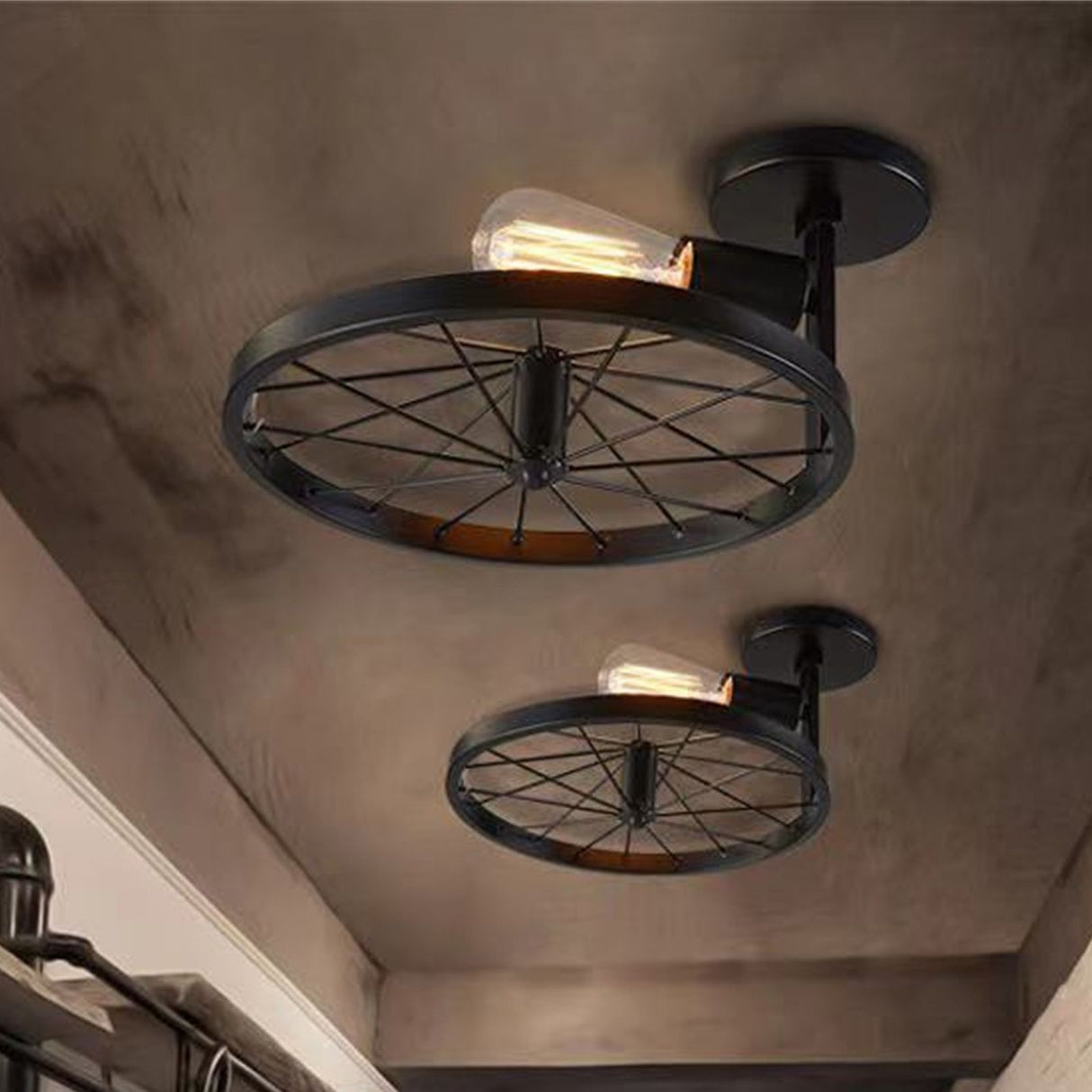 Wall Lamp Decorative Wheel Light Retro Industrial Style Iron for Balcony Corridor Black