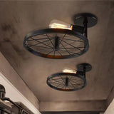 Wall Lamp Decorative Wheel Light Retro Industrial Style Iron for Balcony Corridor Black - Extra Image