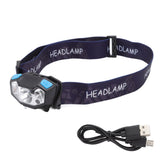 LED Headlamp 5 Level Lighting Modes USB Charging Lightweight Sensor Headlight LED Head Light for Outdoor Camping - Front View