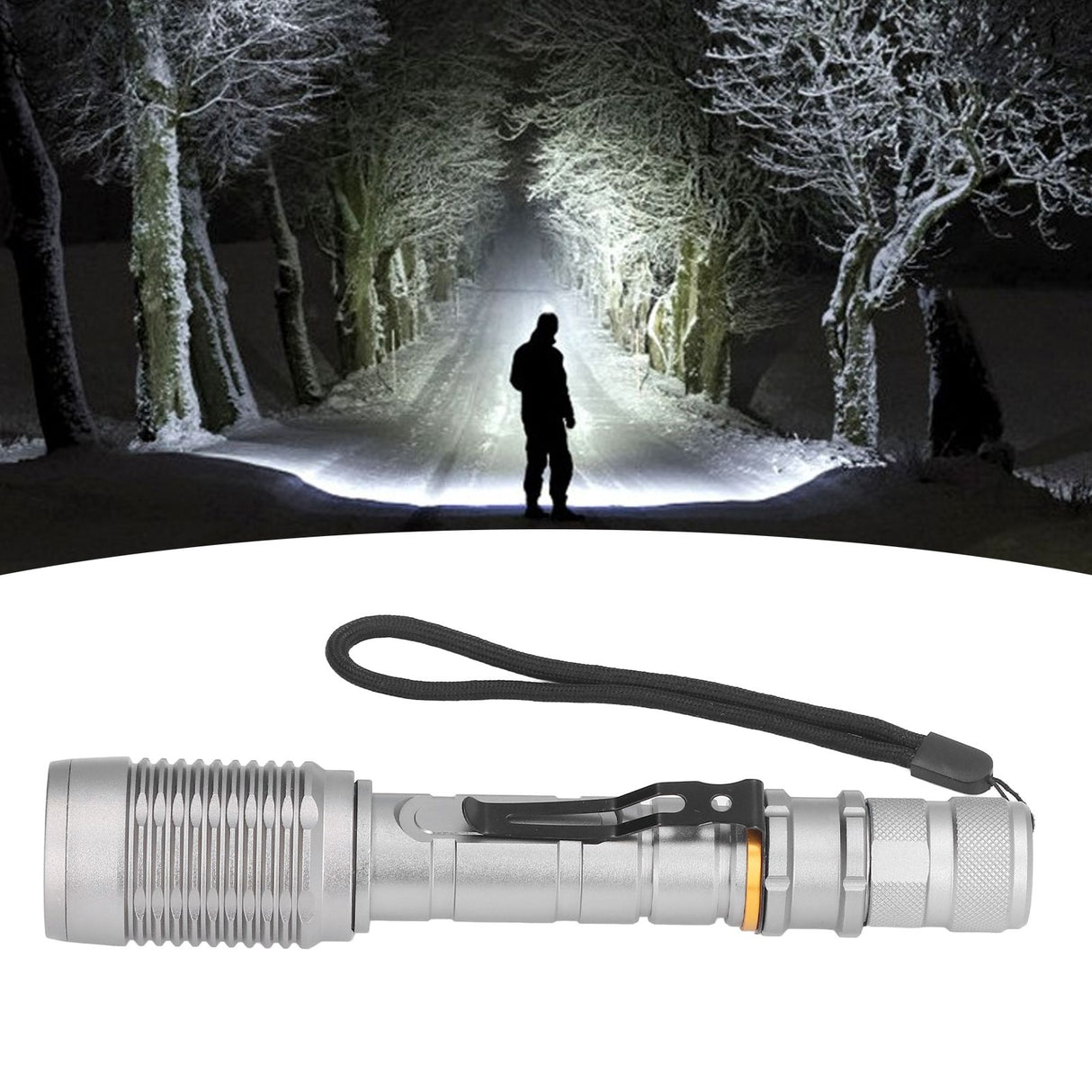 Telescopic Zoomable Flashlight 5 Lighting Modes 5000LM Waterproof Bright Flashlight for Outdoor Adventure Camping Home Gray
