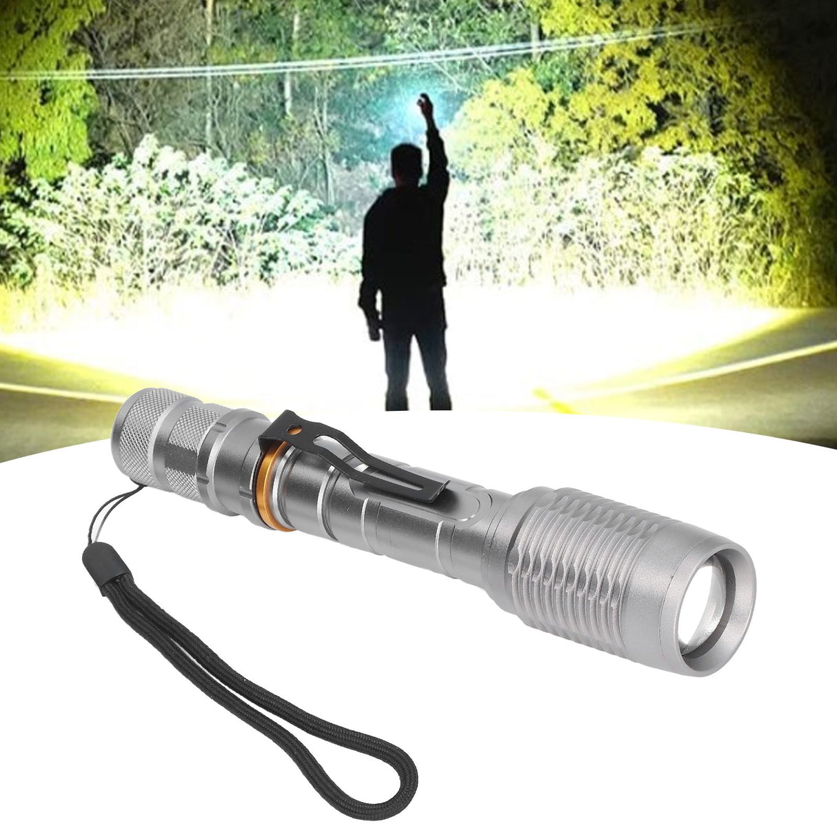 Telescopic Zoomable Flashlight 5 Lighting Modes 5000LM Waterproof Bright Flashlight for Outdoor Adventure Camping Home Gray