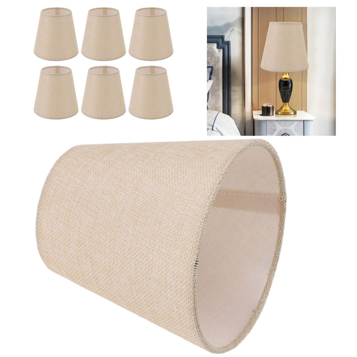6PCS Linen Fabric Lamp Shade Cover Cylindrical Lampshade with Iron Support for Household Light