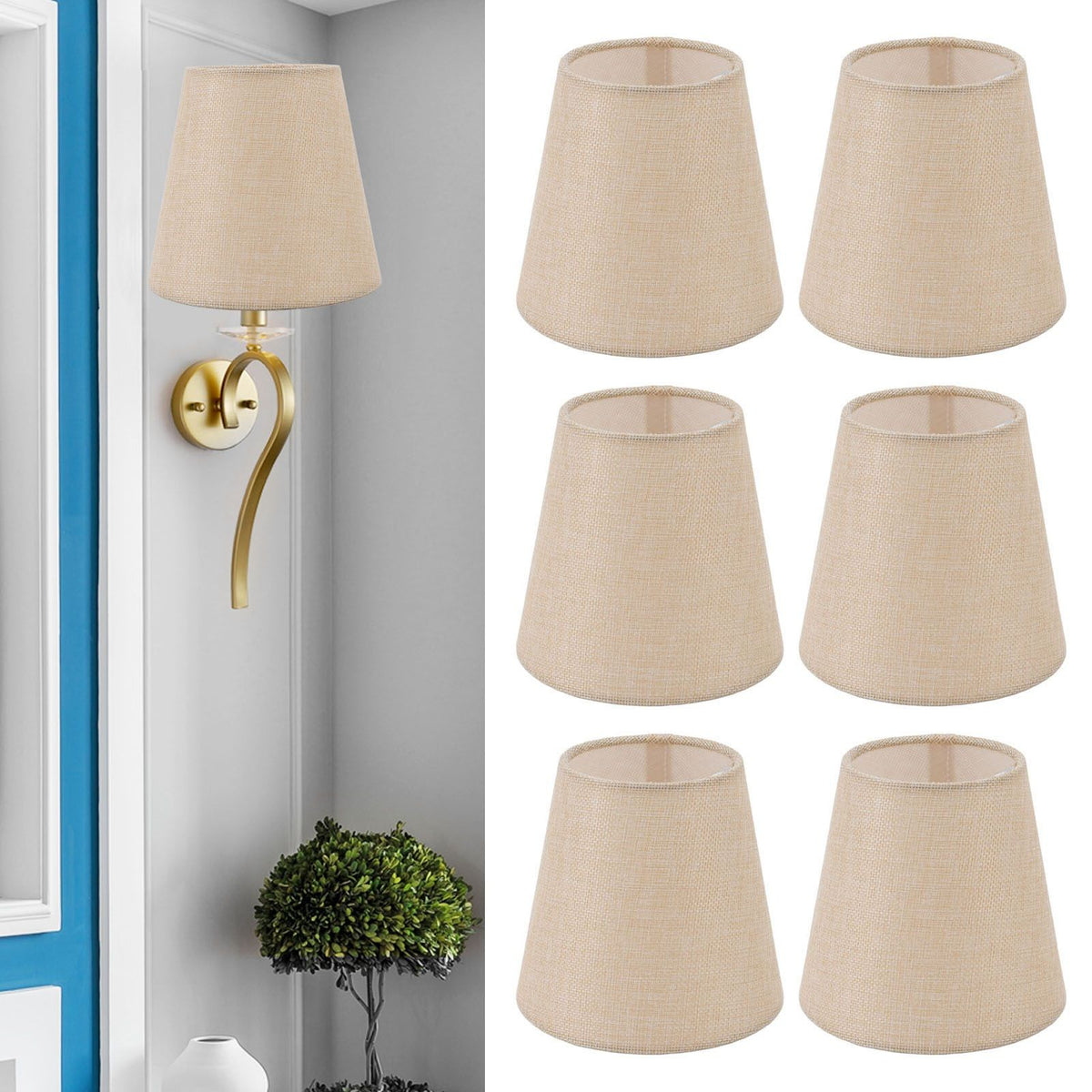 6PCS Linen Fabric Lamp Shade Cover Cylindrical Lampshade with Iron Support for Household Light