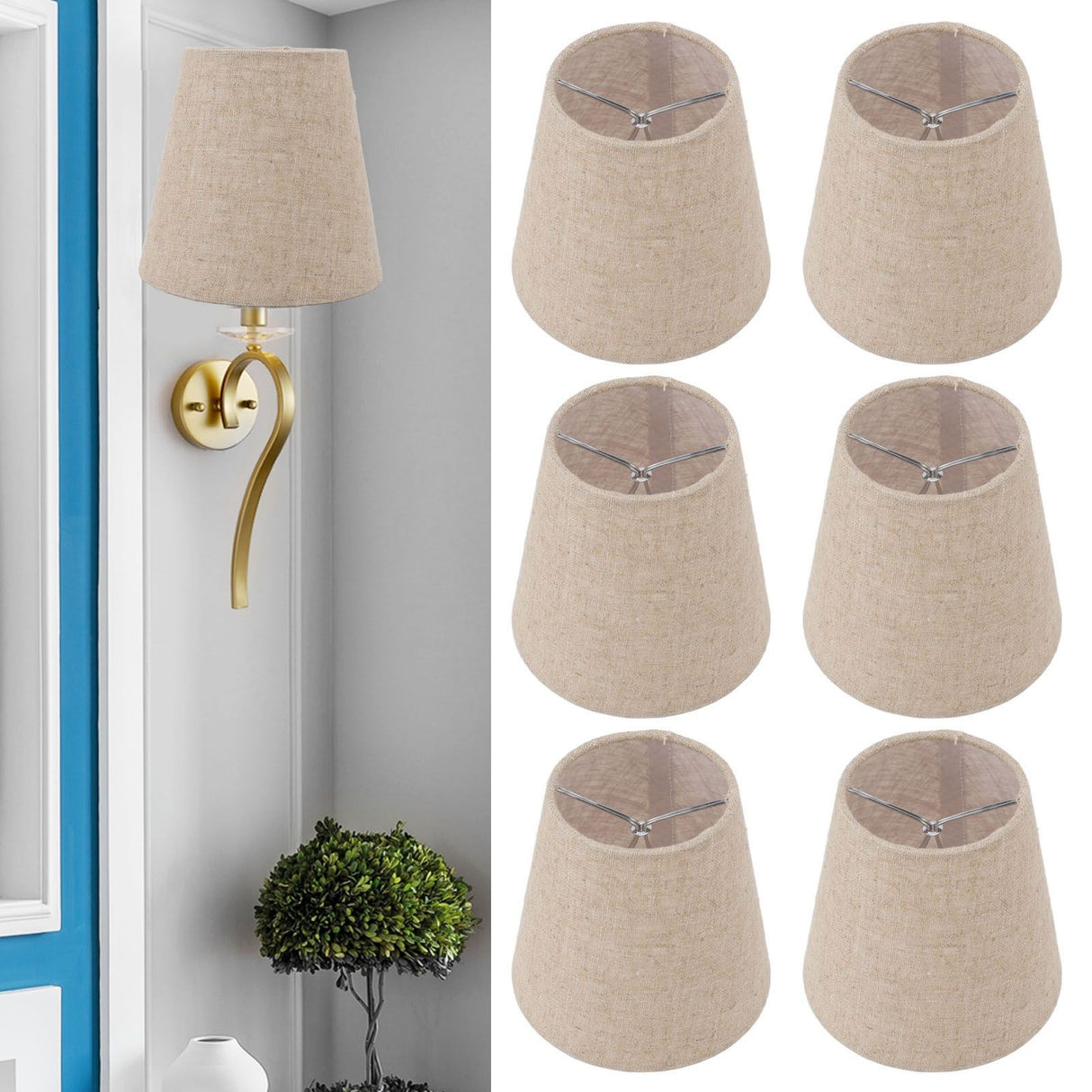 6Pcs Small Lamp Shade Clip On Drum Linen Fabric Lampshade for Candle Bulbs Lighting Accessories