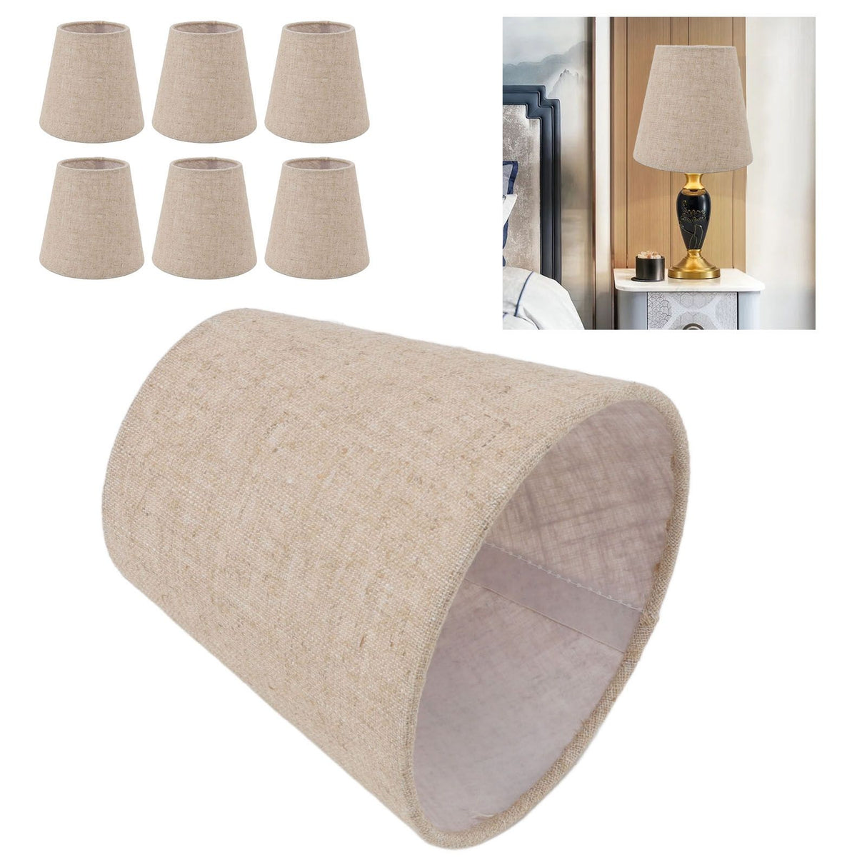 6Pcs Small Lamp Shade Clip On Drum Linen Fabric Lampshade for Candle Bulbs Lighting Accessories