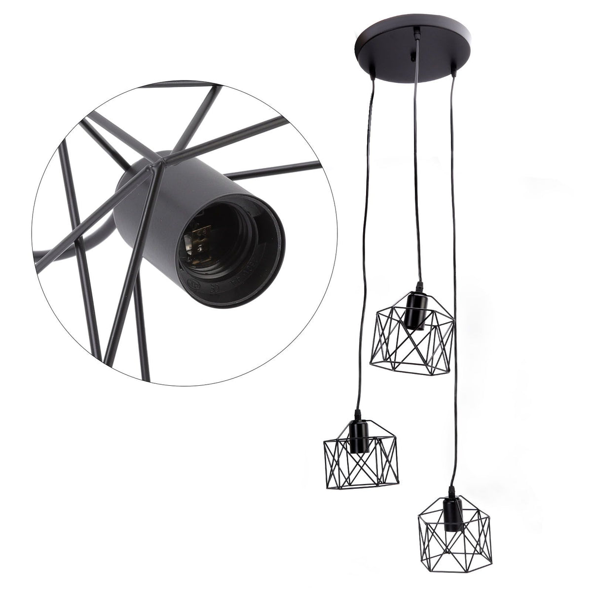 Antique Pendant Lampshade E27 3 Head Retro Unique Style Hanging Light Shade for Home Cafes 85‑240V