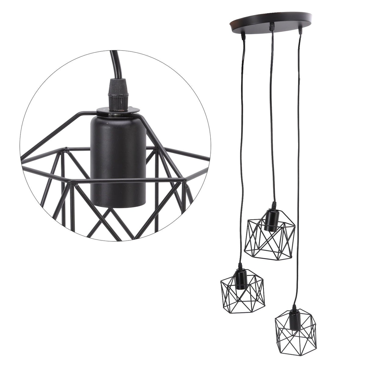 Antique Pendant Lampshade E27 3 Head Retro Unique Style Hanging Light Shade for Home Cafes 85‑240V
